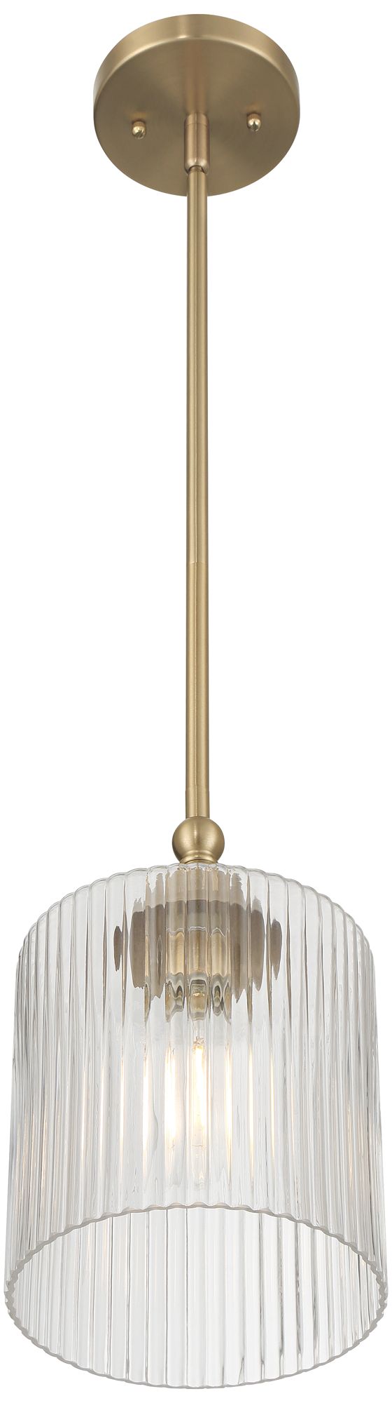 Possini Euro Krakow 7"W Satin Brass Ribbed Glass Mini Pendant Light in scene
