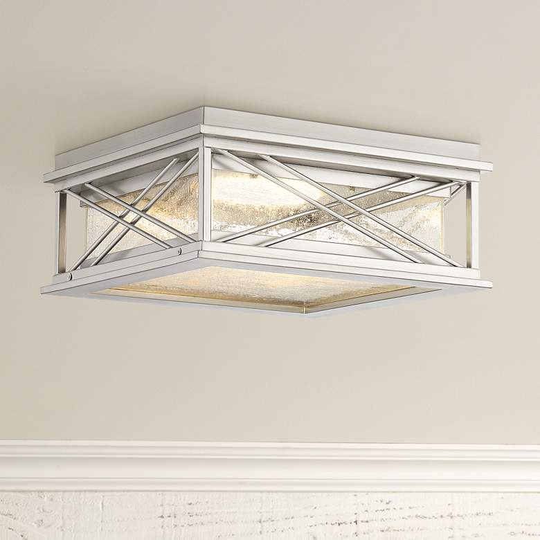 Image 1 Possini Euro Kris 14"W Nickel LED Outdoor Ceiling Light