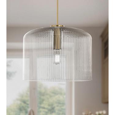 Possini Euro Lallie 18" Wide Warm Brass Ribbed Glass Pendant Light