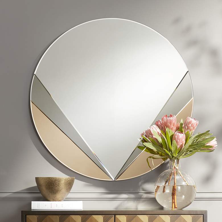 Image 1 Possini Euro Lami Smoky Rose Gold 31 1/2 inch Round Wall Mirror