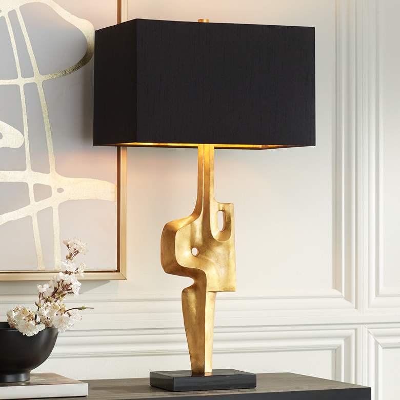 Image 1 Possini Euro Lancia 31" Gold Finish Modern Sculpture Table Lamp
