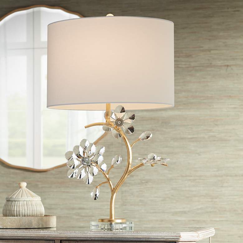 Image 1 Possini Euro Lani Floral Crystal and Gold Table Lamp