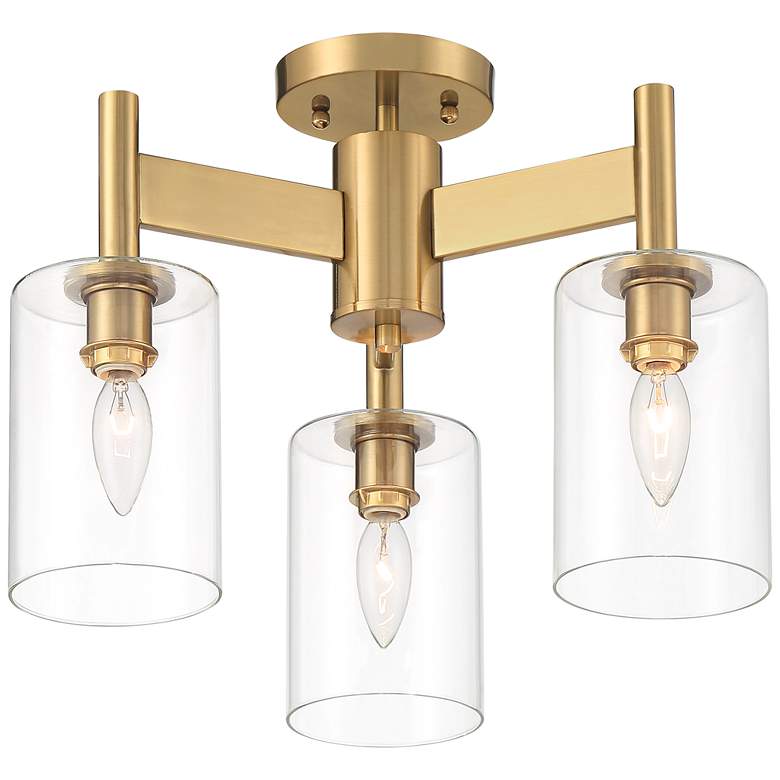 Image 2 Possini Euro Lantico 17 inch Wide 3-Light Glass and Gold Ceiling Light