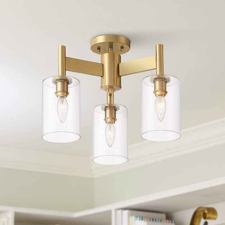 Image 1 Possini Euro Lantico 17" Wide 3-Light Glass and Gold Ceiling Light