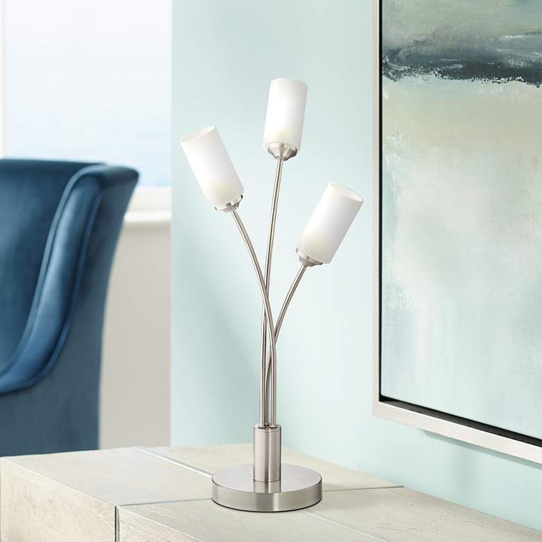 Image 1 Possini Euro Lara Brushed Steel 3-LED Accent Table Lamp