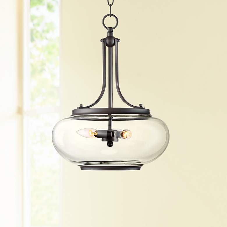 Image 1 Possini Euro Largo 14 1/4" Wide 3-Light Bronze Clear Glass Pendant