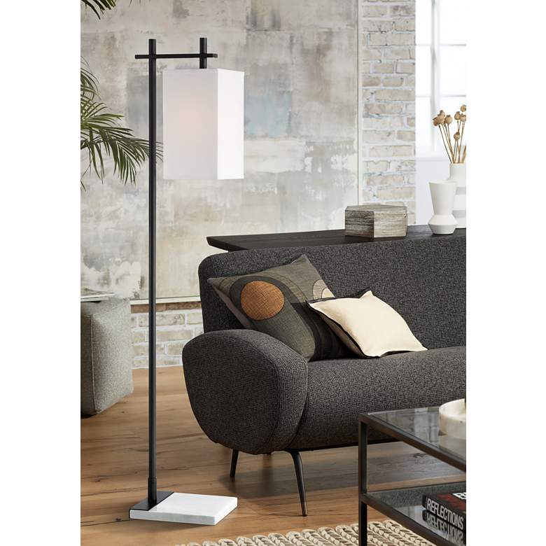 Image 1 Possini Euro Largo 64 inch Modern Matte Black and White Marble Floor Lamp