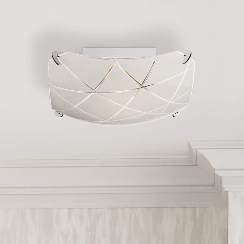 Image 1 Possini Euro Lattice 13 3/4 inch Chrome and Frosted Glass Ceiling Light