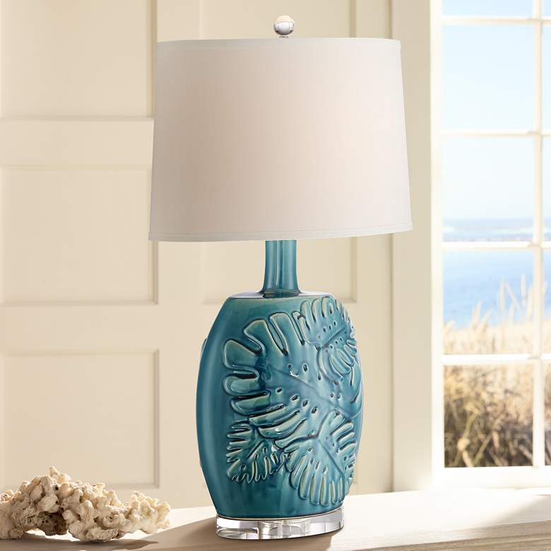 Image 1 Possini Euro Laurel Blue Ceramic Table Lamp