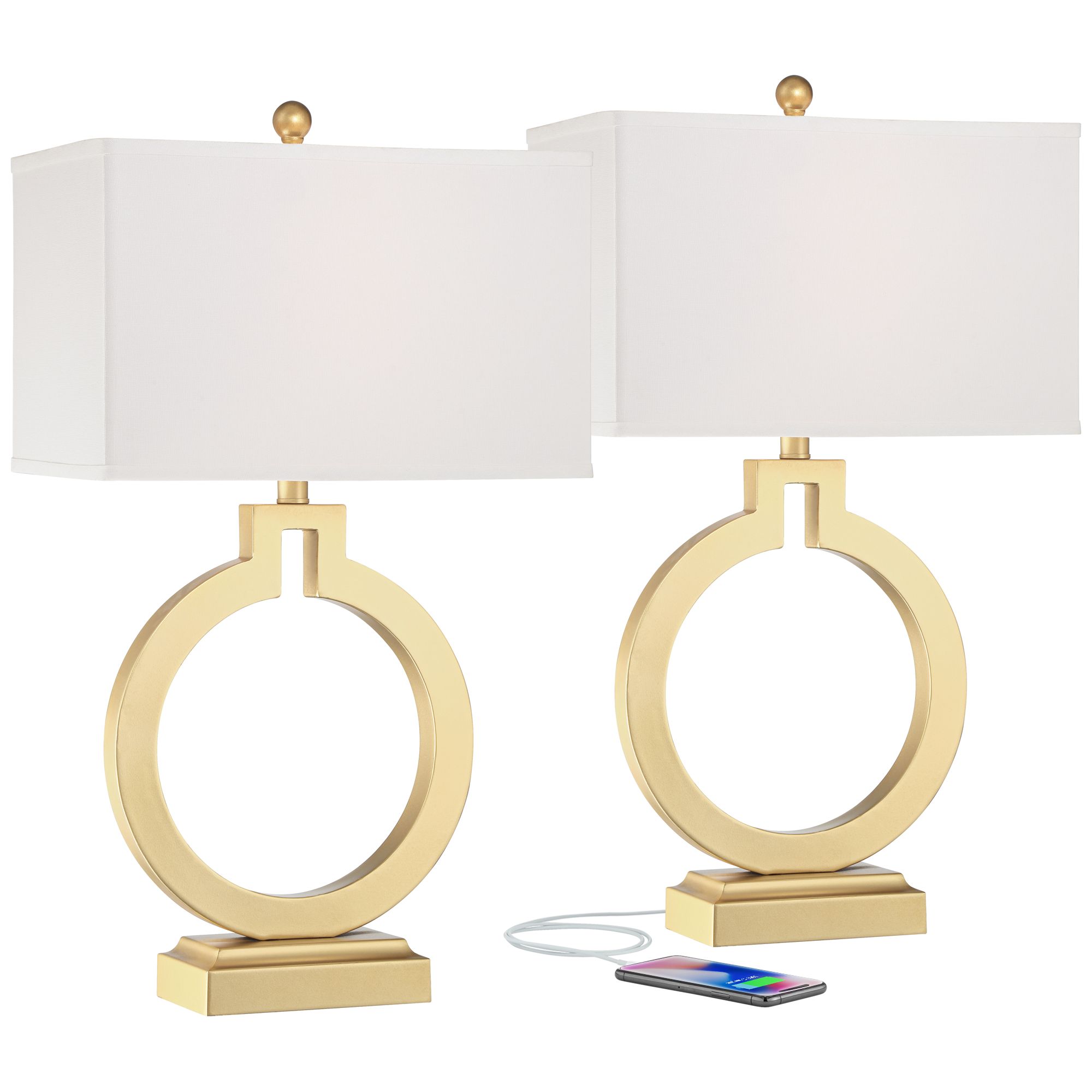 Image 3 Possini Euro Lauren 28 1/2" Gold Ring USB Table Lamps Set of 2