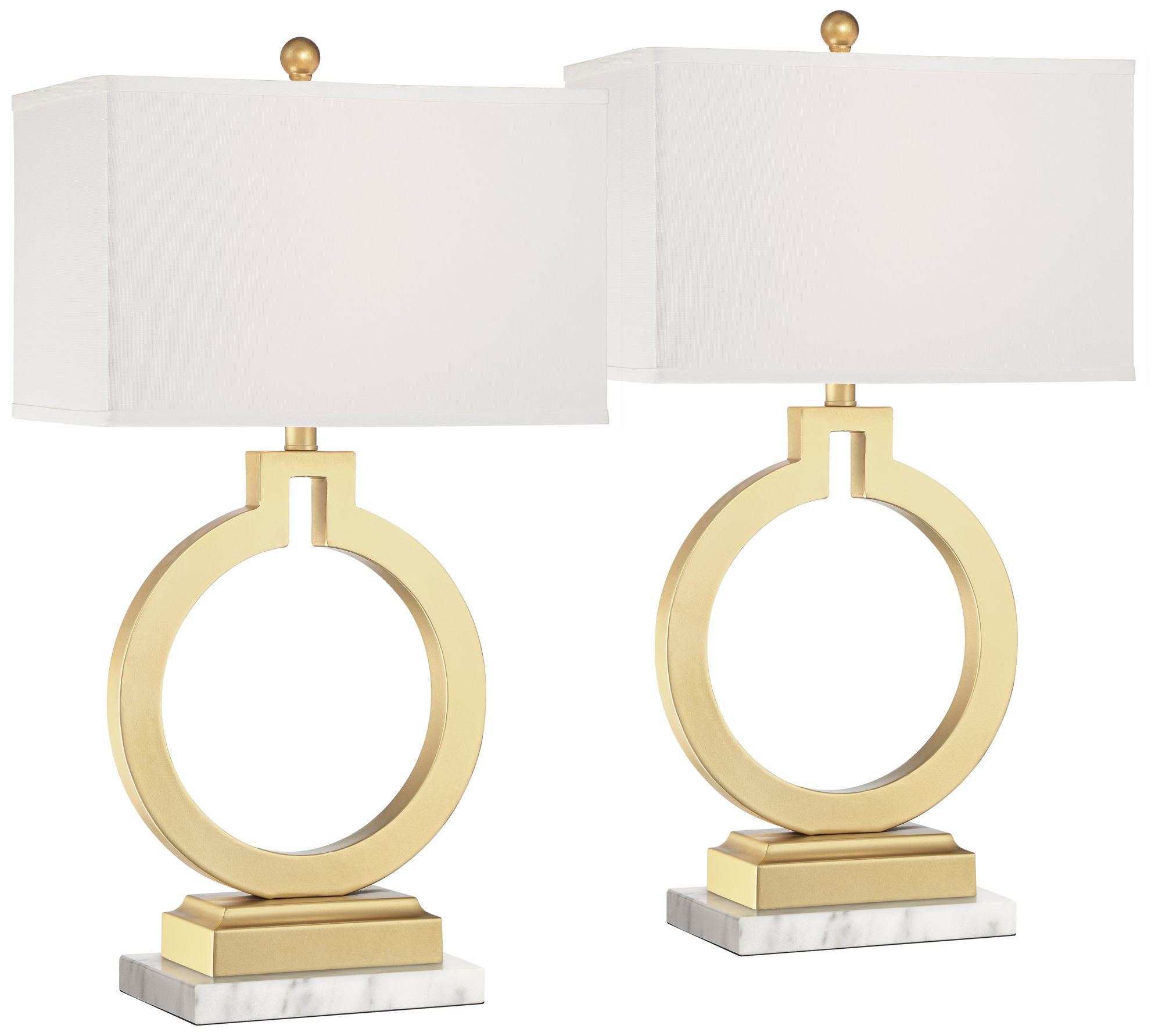 Possini Euro Lauren Gold Ring USB Lamps with White Marble Risers - Set of 2