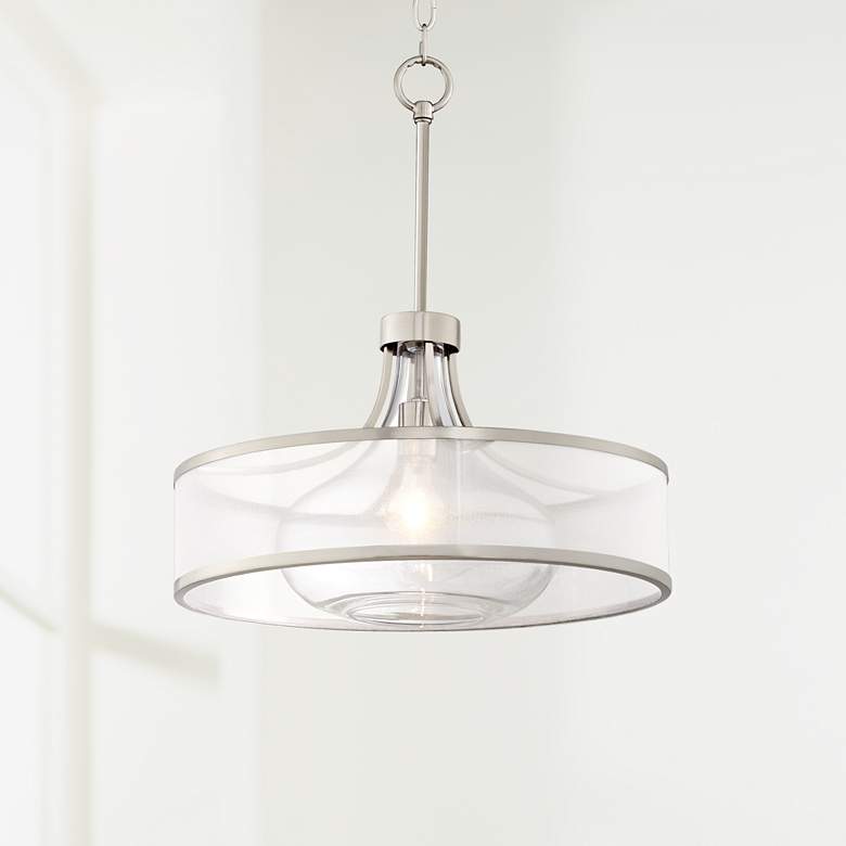 Image 1 Possini Euro Layne 19 1/4" Wide Brushed Nickel Drum Pendant Light