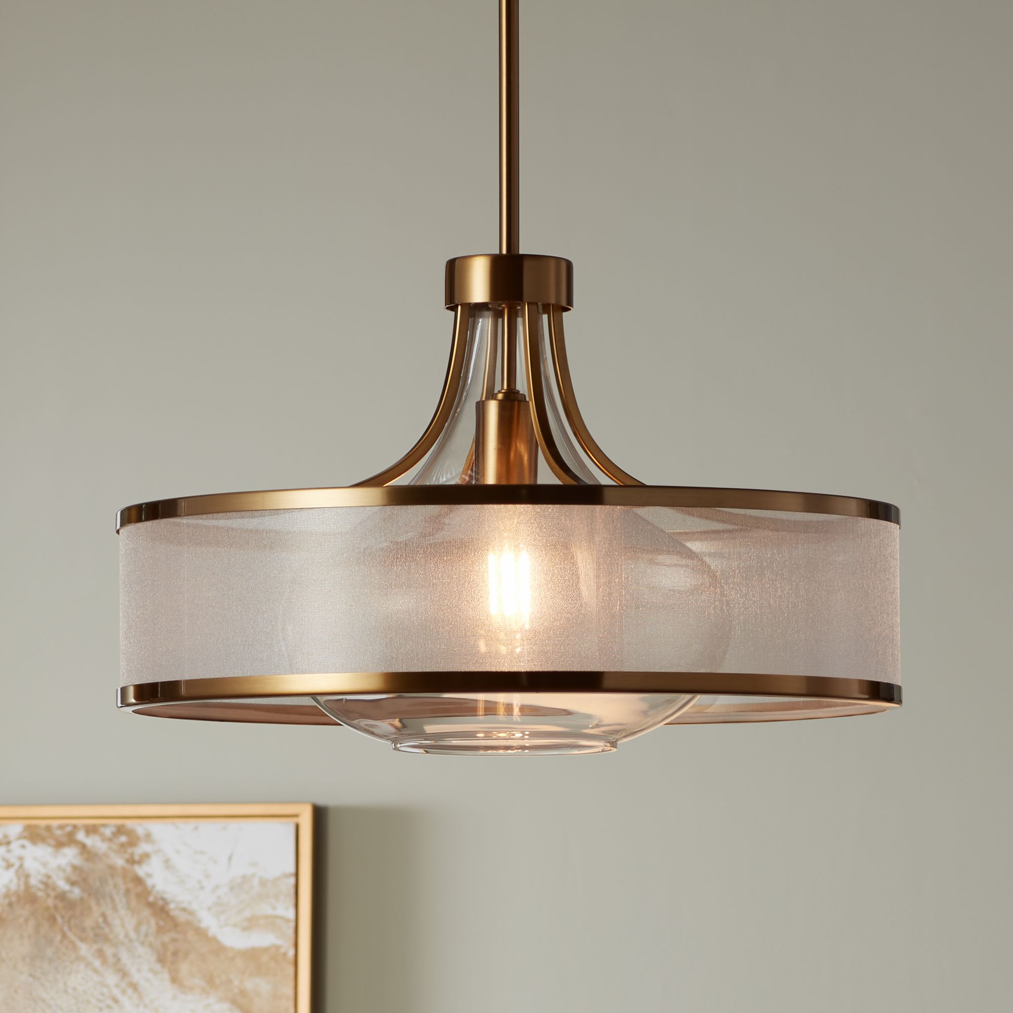 Possini Euro Layne 19 Wide Warm Antique Brass Pendant Light