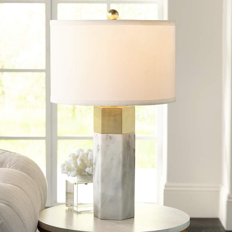 Image 2 Possini Euro Leala 21 inch High Modern Gold and Faux Marble Table Lamp