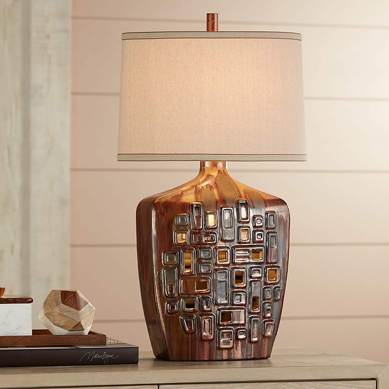 Image 1 Possini Euro Leanne Ceramic Table Lamp with LED Nightlight