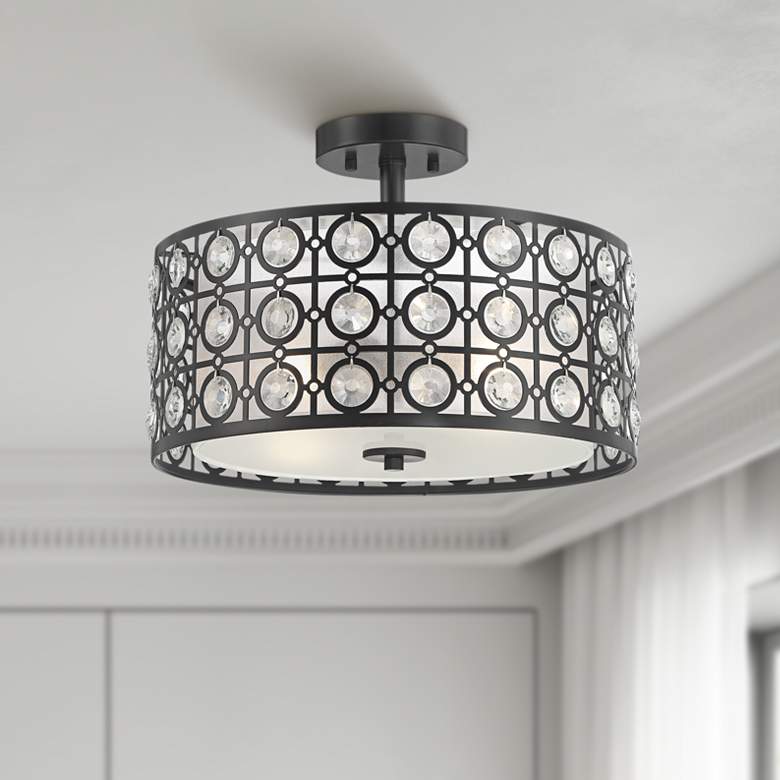Image 1 Possini Euro Lebec 15 1/2"W Semi Gloss Black Ceiling Light