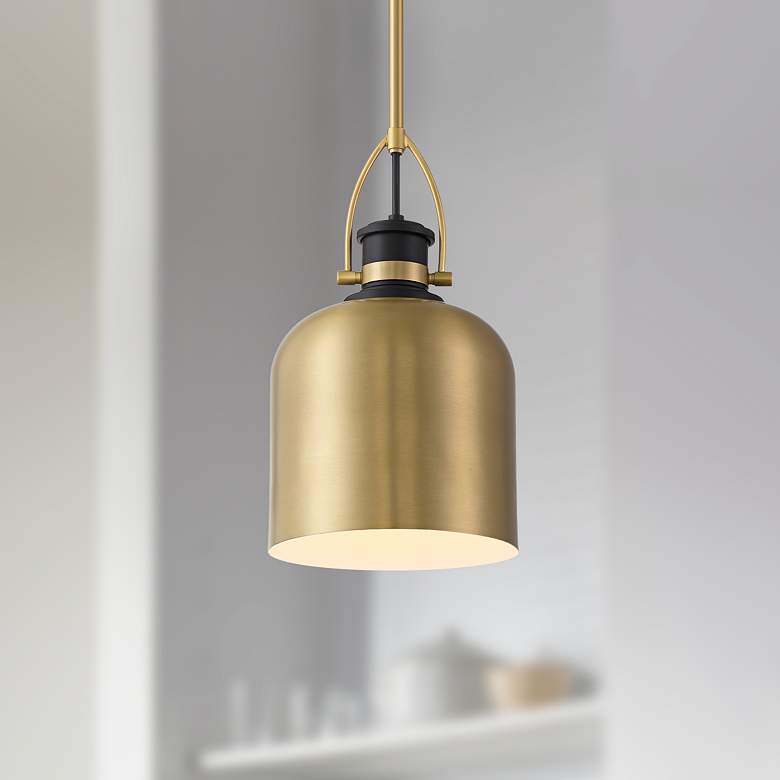 Image 1 Possini Euro Lenoir 7 1/2" Modern Black and Brushed Gold Mini Pendant