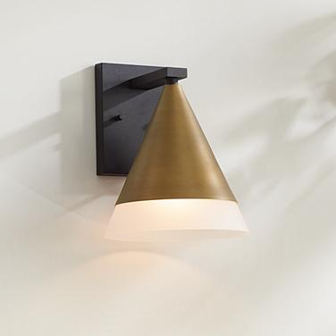 Possini Euro Leo 10"H Sand Black and Antique Brass Outdoor Wall Light