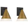 2_Possini Euro Leo 10"H Sand Black and Brass Outdoor Wall Light Set of 2