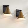 1_Possini Euro Leo 10"H Sand Black and Brass Outdoor Wall Light Set of 2