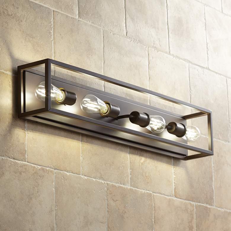 Image 1 Possini Euro Leonie 34" Wide Bronze Modern 4-Light Bath Wall Light