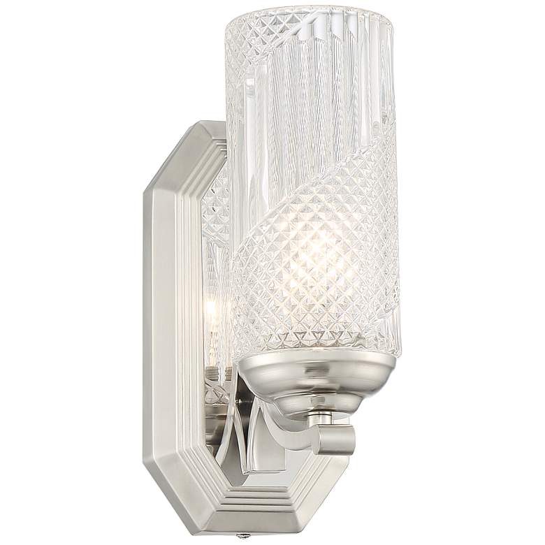 Image 1 Possini Euro Lewie 10 1/2 inchH Glass and Nickel Wall Sconce