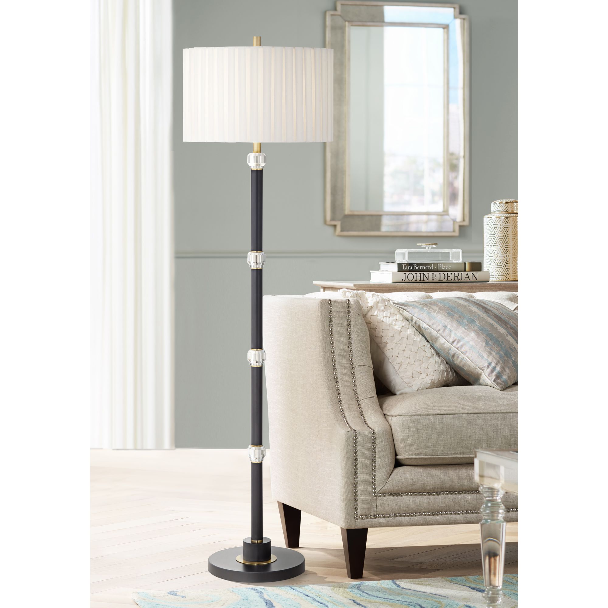 Image Possini Euro Lewis 66" High Black and Crystal Floor Lamp