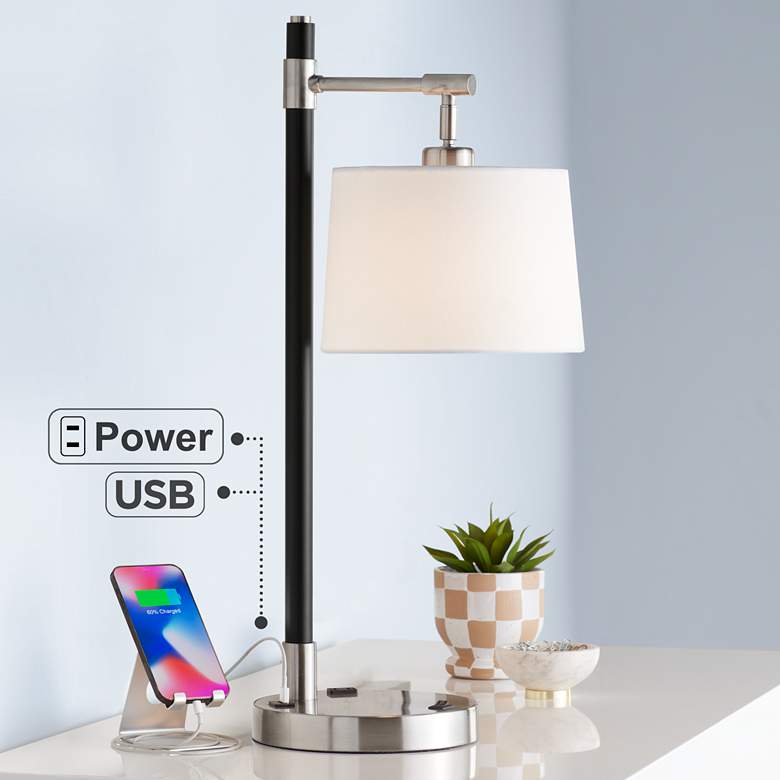 Image 1 Possini Euro Lexis Black and Nickel Finish USB Port and Outlet Desk Lamp