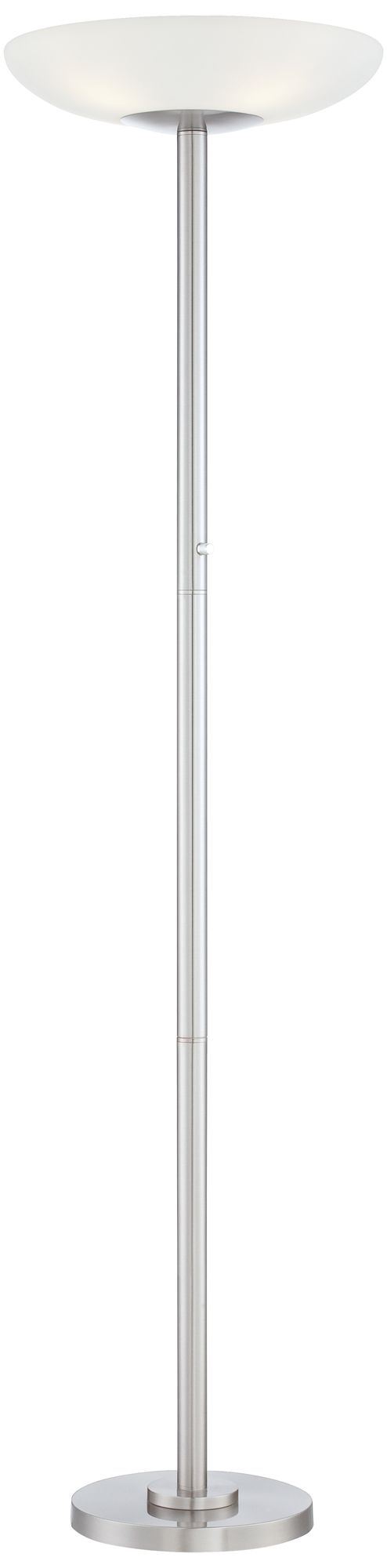 Possini euro design modern torchiere floor lamp brushed nickel white glass shade foot dimmer for living room online bedroom uplight