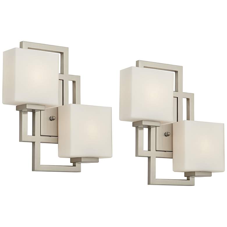 Image 2 Possini Euro Lighting on the Square 15.5 inch Nickel Wall Sconces Set of 2