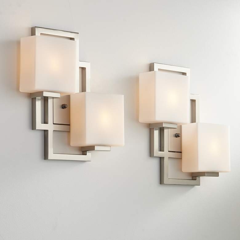 Image 1 Possini Euro Lighting on the Square 15.5" Nickel Wall Sconces Set of 2