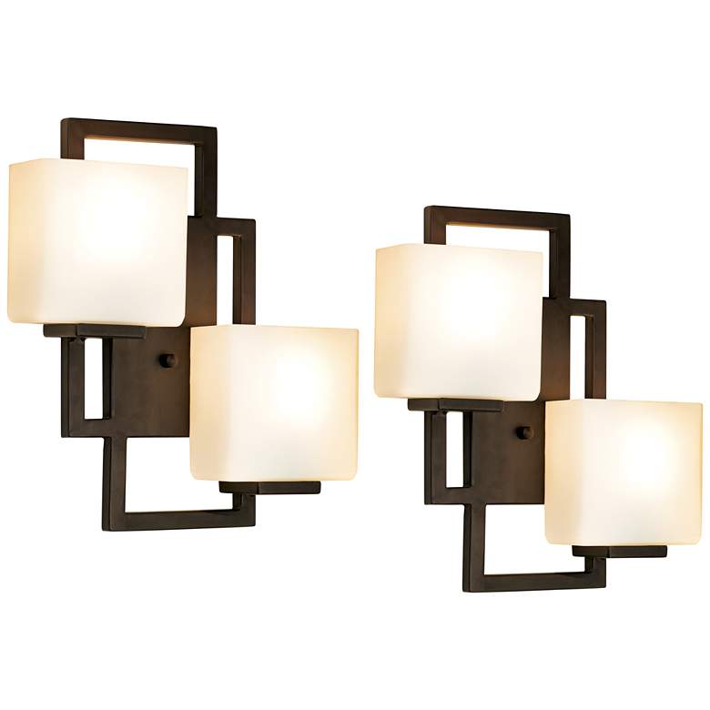 Possini Euro Lighting on the Square High Bronze Wall Sconces Set of 2