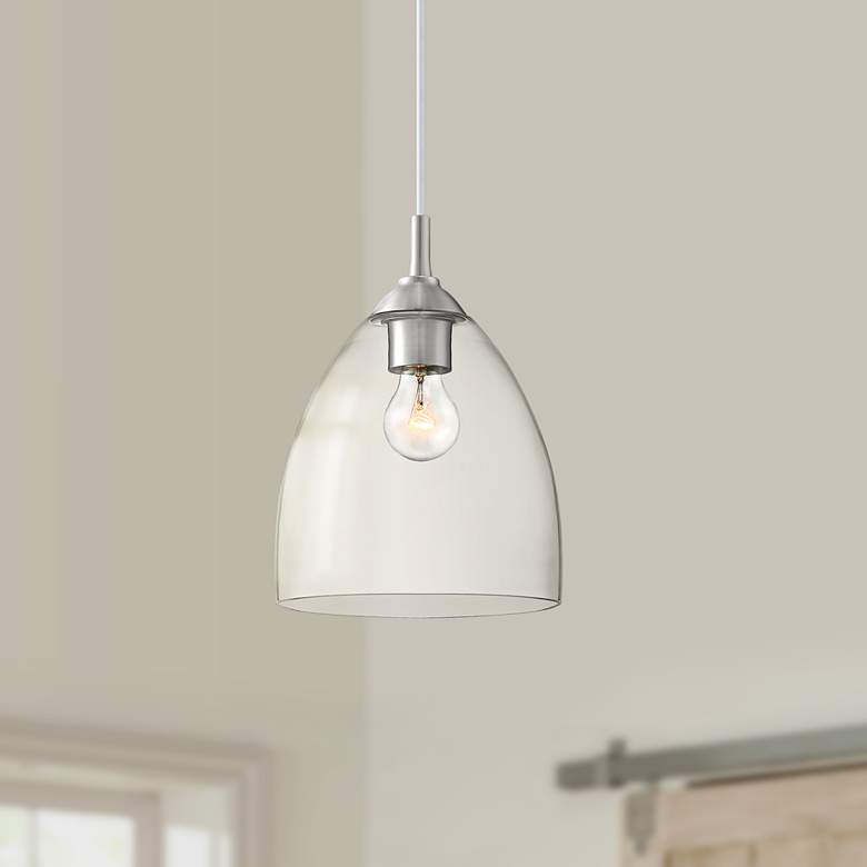 Image 1 Possini Euro Lilah 8 3/4 inchW Brushed Nickel Swag Mini Pendant