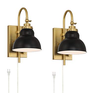 Possini Euro Lilith 13 1/2"H Antique Brass Plug-In Wall Light Set of 2