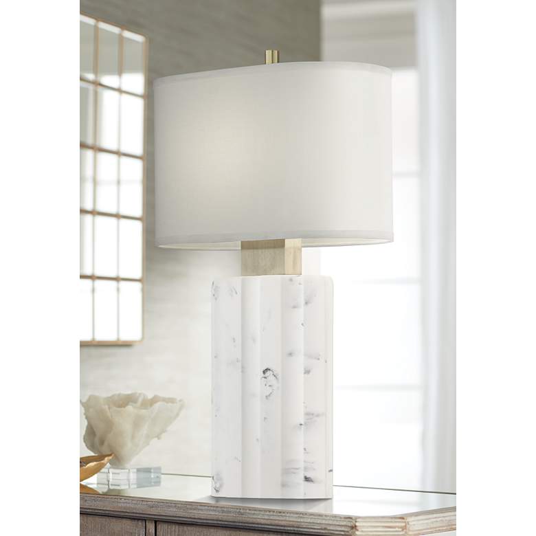 Image 1 Possini Euro Lilly Faux Marble Column Table Lamp