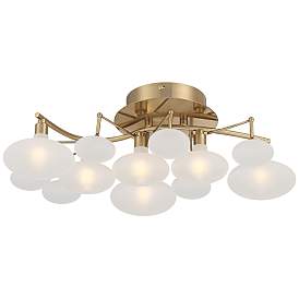 Image2 of Possini Euro Lilypad 19 1/4" Wide Soft Gold Etched Glass Ceiling Light