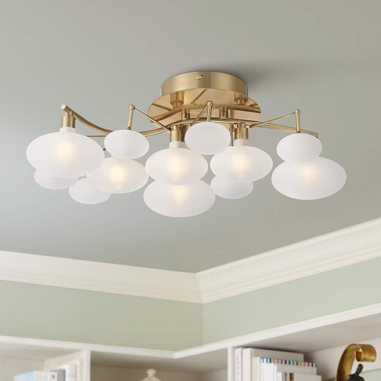 Image 1 Possini Euro Lilypad 19 1/4" Wide Soft Gold Etched Glass Ceiling Light