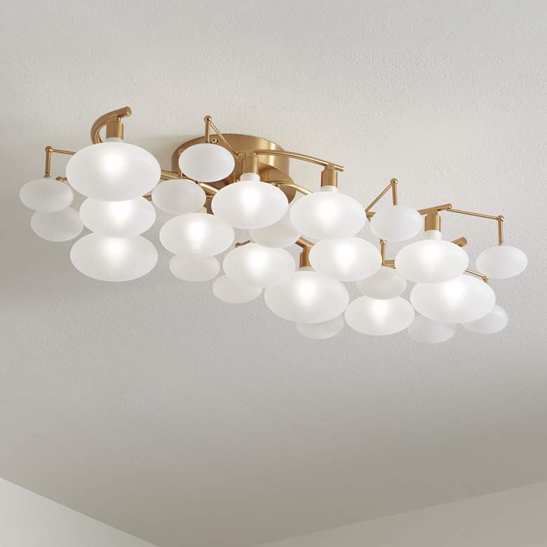 Image 1 Possini Euro Lilypad 30 1/4" Warm Brass Frosted Glass Ceiling Light