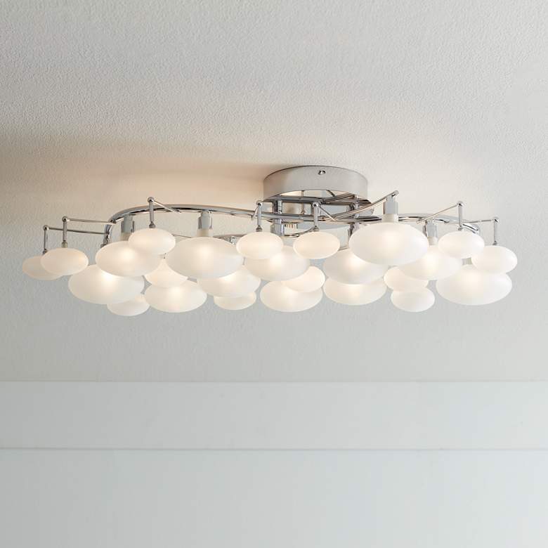 Image 1 Possini Euro Lilypad 30" Wide Chrome Frosted Glass Ceiling Light