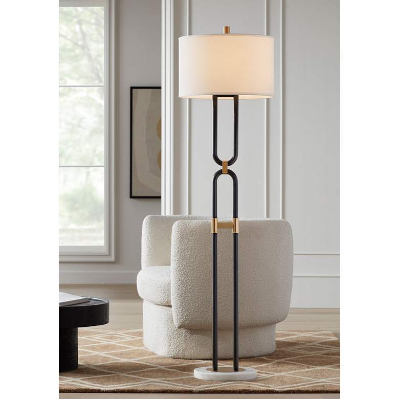 Image 1 Possini Euro Lincoln 64" Black and Brass Double-U Modern Floor Lamp