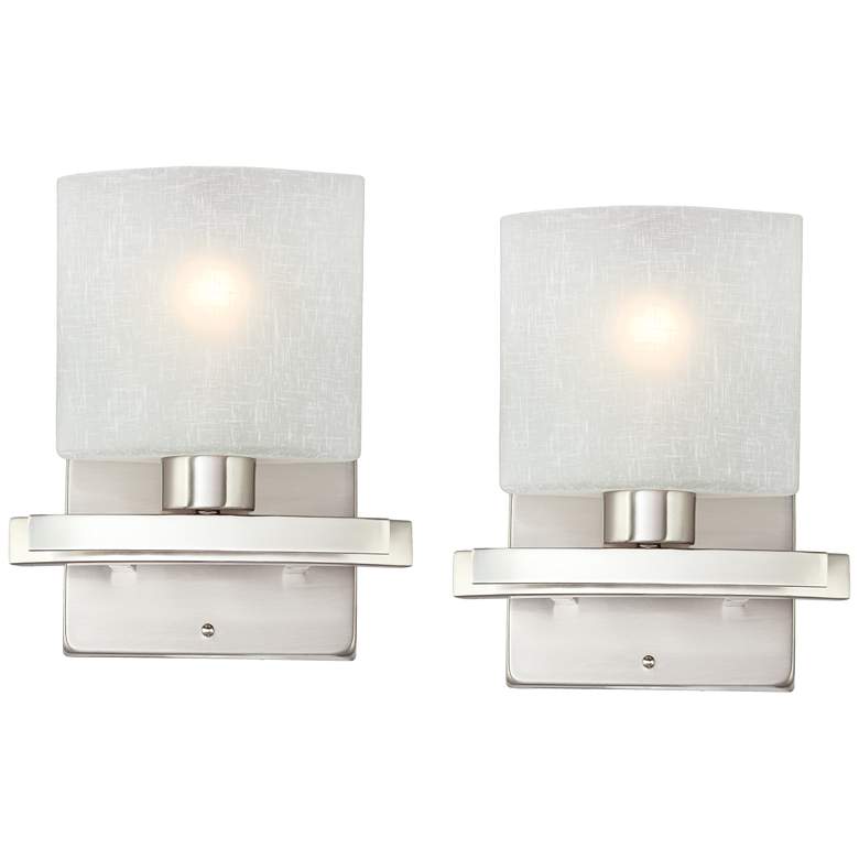 Image 1 Possini Euro Linen Glass 8 1/2 inchW Brushed Nickel Wall Sconce Set of 2