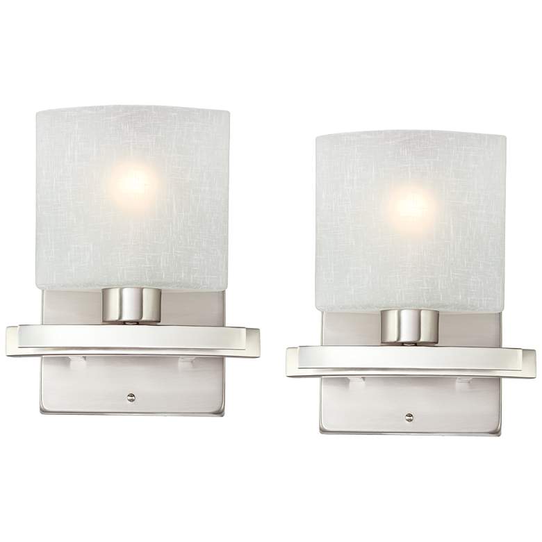 Image 2 Possini Euro Linen Glass 8 1/2"W Brushed Nickel Wall Sconce Set of 2