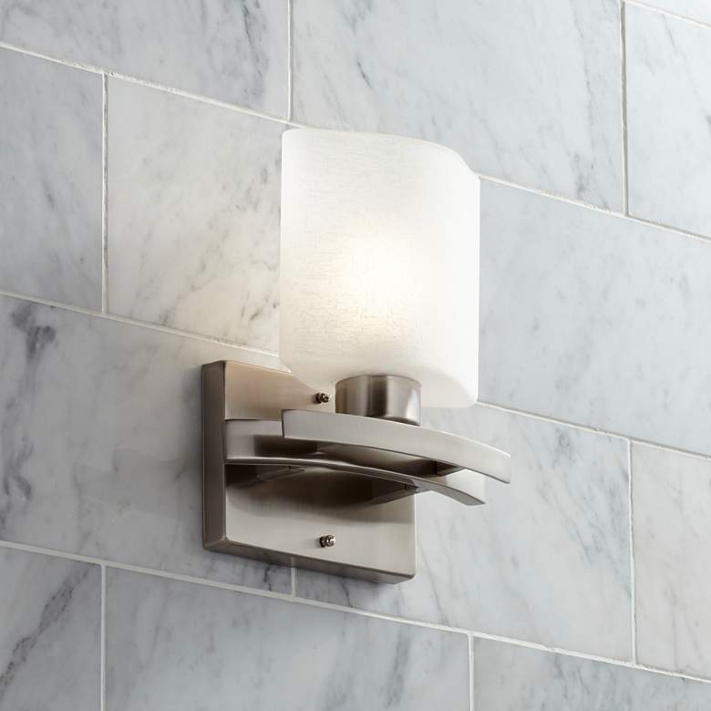 Image 6 Possini Euro Linen Glass 8 1/2"W Brushed Nickel Wall Sconce Set of 2 more views