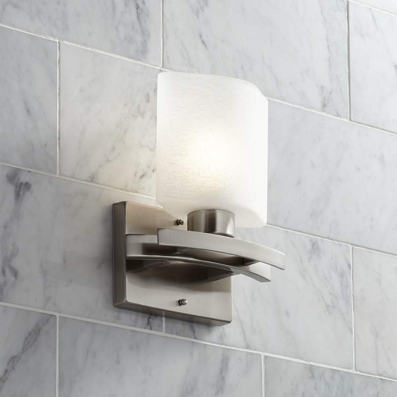 Image 2 Possini Euro Linen Glass 8 1/2"W Brushed Nickel Wall Sconce