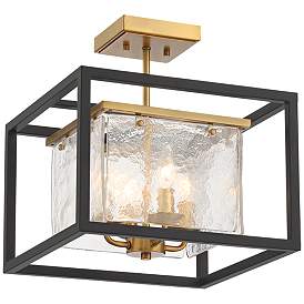 Image2 of Possini Euro Liston 14" Wide Ice Glass Black and Brass Ceiling Light