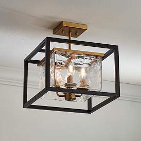 Image1 of Possini Euro Liston 14" Wide Ice Glass Black and Brass Ceiling Light