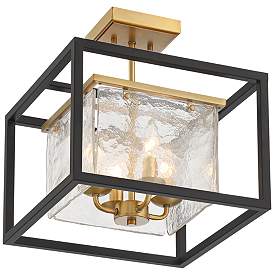 Image4 of Possini Euro Liston 14" Wide Ice Glass Black and Brass Ceiling Light more views