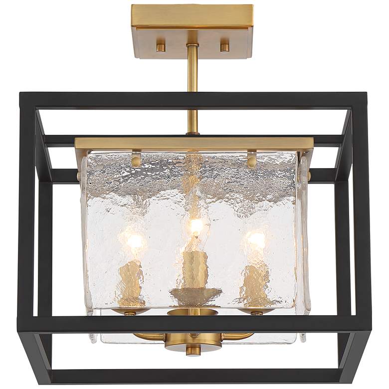 Image 5 Possini Euro Liston 14" Wide Ice Glass Black and Brass Ceiling Light more views