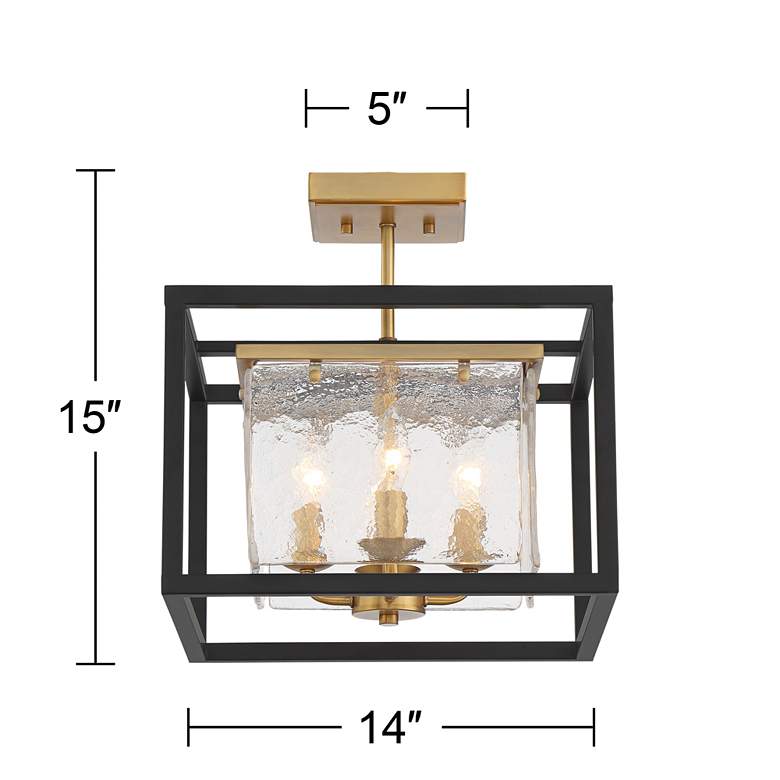Image 6 Possini Euro Liston 14" Wide Ice Glass Black and Brass Ceiling Light more views