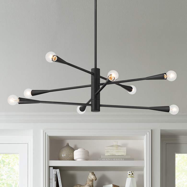 Image 2 Possini Euro Livonia 29 1/2" Matte Black 8-Light Sputnik Chandelier